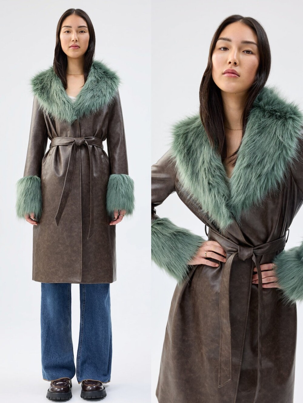 EUC Unreal Fur Empathy Coat in Chocolate Sage